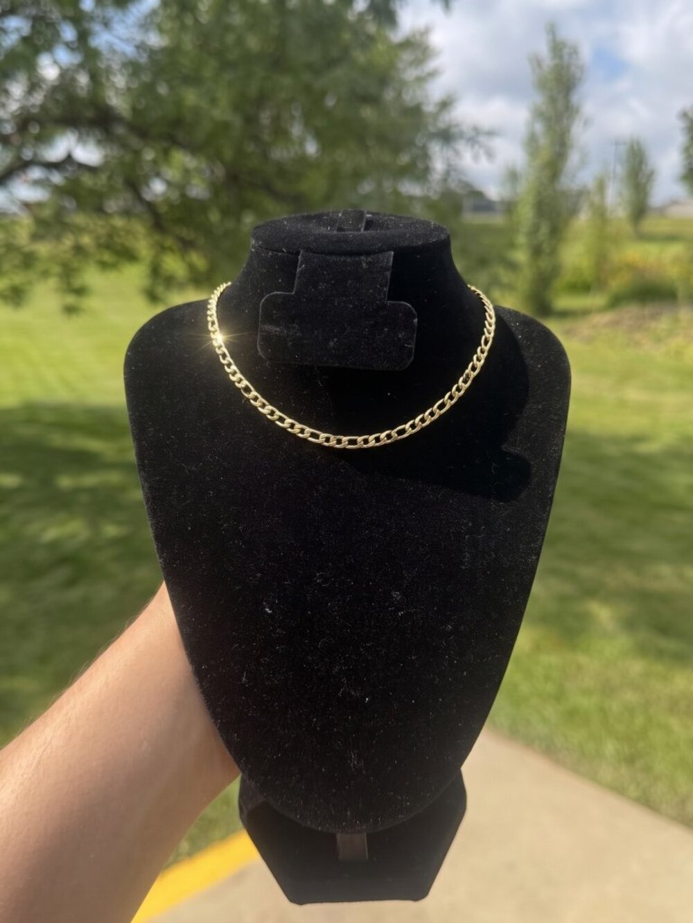 Womens Figaro Real Gold Chain 16 Inch Plated 3mm Dainty Layering Waterproof